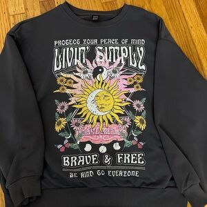 SHEIN dark gray Graphic Sweatshirt with Colorful Sun Design